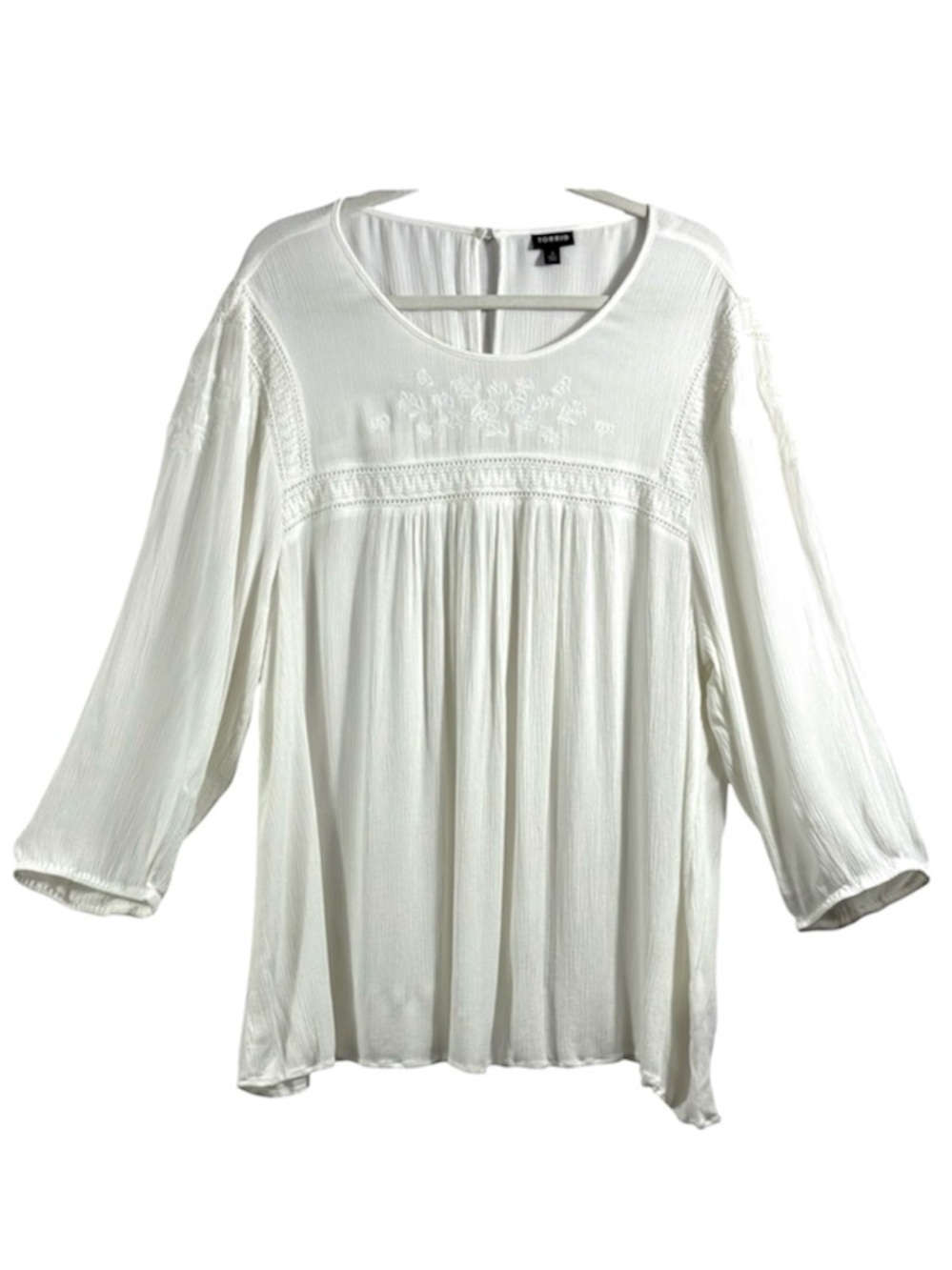 Torrid White Embroidered Crinkle Gauze Babydoll Blouse Plus 3X 22/24